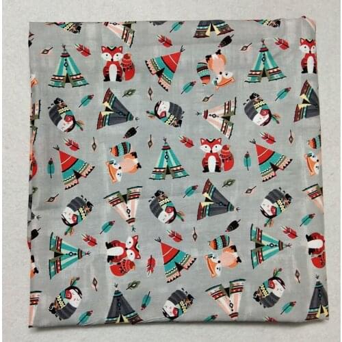 50x105cm Grey Forest Animals Fox Owl Printed Cotton Fabric Animal Fabric Patchwork Cloth Dress Home Decoration