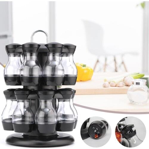 Rotating Spice Rack with Spice Jars Condiment Seasoning Jars Set for Salt Pepper Chili Spray Bottles Kitchen Organizer
