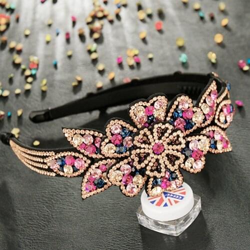 Fashion Sweet Big Flower Head Wear Luxury Headband for Women Rhinestone Non-slip Border Girl Hairpin Fancy Hair Accessories Gift