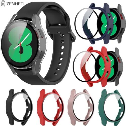 PC Protective Case For Samsung Galaxy Watch 4 40mm 44mm Tempered Glass Screen Film Protector Bumper Shell Frame Cover