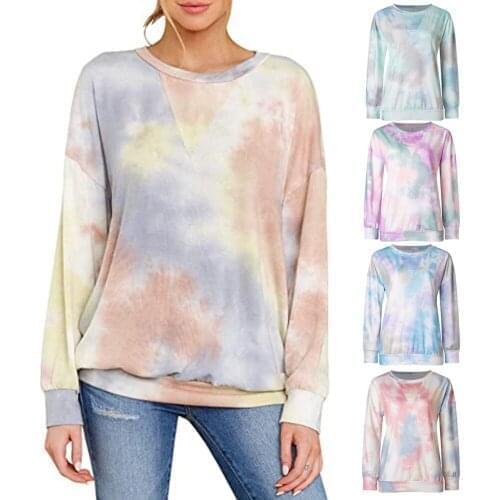 Tie Dye Gradient Sweatshirt Women O Neck Long Sleeve Sweatshirt For Teen Girls Loose Pullover Tops Wear Leisure Casual Daily Top