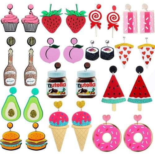 Earrings For Women Acrylic Party Fashion Eardrop Funny New Cartoon Colorful Gifts Ice Cream Fruit Lemon Donuts Fried Egg