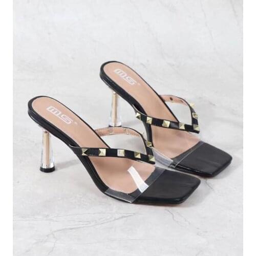 Womens Slippers Summer New Wear Versatile Transparent One-Sided Slippers Thin Heels and Open Toe High Heels