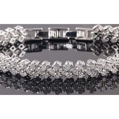 PINFIRST New Fashion Luxury Crystal Bracelet White Gold Color Sparkling Zircon Rhinestone Bangle & Bracelets For Women Charm Jew