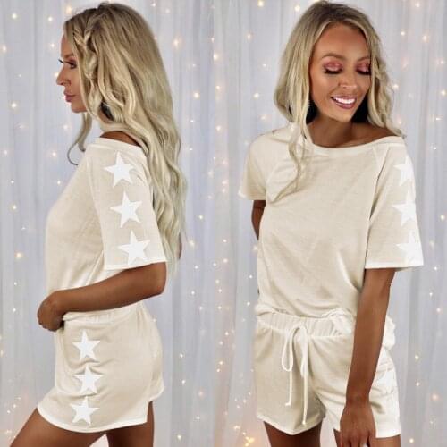 Women Home Leisure Clothes Set Five Star printed short sleeve round neck fashion casual suit cute tops christmas pajamas