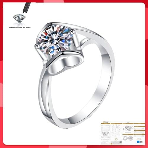 1ct 6.5mm EF Round 18K White Gold Plated 925 Silver Moissanite Ring Claw Setting Jewelry For Women Christmas Gift
