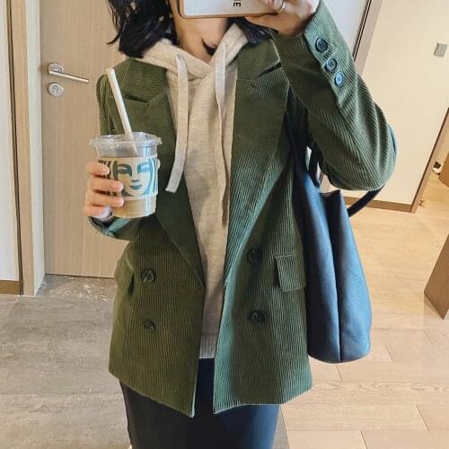 2021 Womens Spring Jacket Suit For Za Woman Blazer Clothes Coat Female Oversize Office Corduroy Warm Green Plain Top Outwear