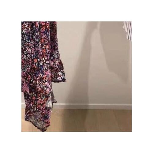 2020 Spring and Summer New Temperament Lady Floral V-neck Elastic Waist Irregular Dress