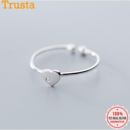 Trustdavis Real 925 Sterling Silver Minimalist Romantic Heart CZ Opening Rings For Women Wedding Party Fine S925 Jewelry DA1292