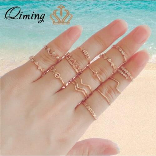 QIMING Beach Wave Toe Ring Womens Luxury CZ Crystal Minimalist Jewelry Crown Midi Finger Ring Knuckle Boho Jewelry Girls Rings