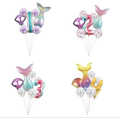 1 set Mermaid Fish tail Party balloons Digital foil balloon Girl and baby Birthday party decorations Room decoration balloons