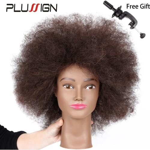100 Real Human Hair Hairdressing Training Head Brown Short Afro Hair Cutting Mannequin Head Hairstyles For African American