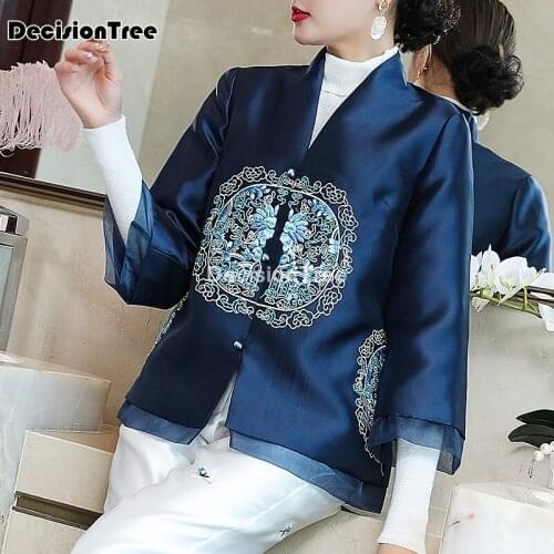 2021 chinese traditional women coat satin flower jacket vintage women qipao vintage women tang embroidery coat cheongsam top