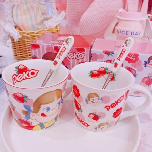 300ML Strawberry girl Cartoon Ceramic Cup Couple Cups Milk Coffee Water Mug Office Home Drinkware Children Girls Gifts