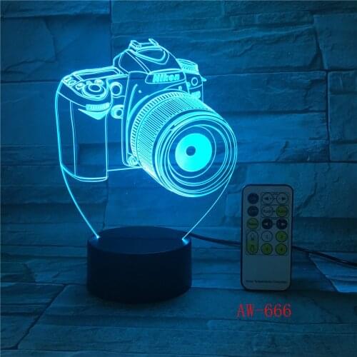 Nikon Camera 3D Led Night Light Led Acrylic Colorful lights Hologram Kids Table Lamp Atmosphere Usb Led Light Lamp AW-666
