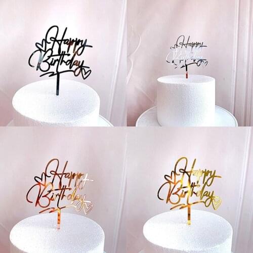 Acrylic Happy Birthday Cake Topper DIY Cupcake Dessert Party Decor Supplies 1PCS