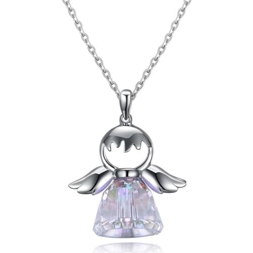 ZEMIOR Cute Angel Pendant Necklaces For Girl 925 Sterling Silver Bright Clear Zirconia Necklace Women Valentine Day Fine Jewelry