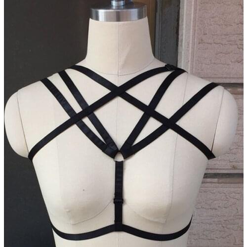 Black can adjust Handmade Harness cage bra Gothic Harajuku harness sexy lingerie cosplay body harness Adult pole dance body cage