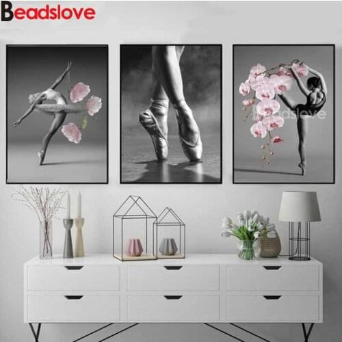 Black and White Elegant Ballet Dance diamond embroidery diamant painting full square resin orchid diamond mosaic girl decoration