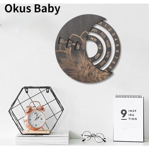Wooden Calendar Round Perpetual Calendar Study Desk Calendar Handicraft Decoration Wooden Crafts Christmas Home Decor Xmas Gift