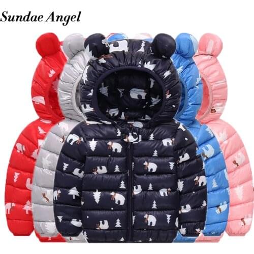Sundae Angel Baby Girls Winter Jacket Animal Print Long Sleeve Thicken Kids Boys Parka Coat Ear Hooded Warm Children Outerwear