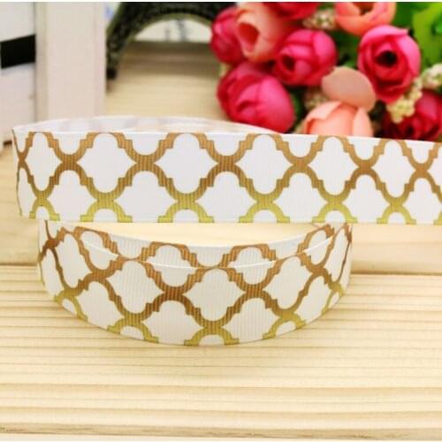 DHK 7/8'' 5yards gold color Quatrefoil printed grosgrain ribbon headwear hairbow diy party decoration OEM Wholesale 22mm E973