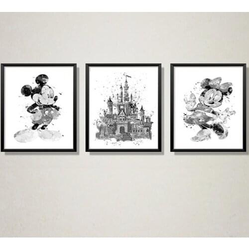 Disney Black and White Mickey Mouse Castle Canvas Paintings Disney Princess Castle Poster Print Wall Art Picture Home Decor