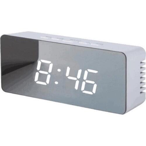 LED Mirror Alarm Clock Digital Snooze Table Clock Wake Up Light Electronic Large Time Temperature Display USB Home Decor Clock