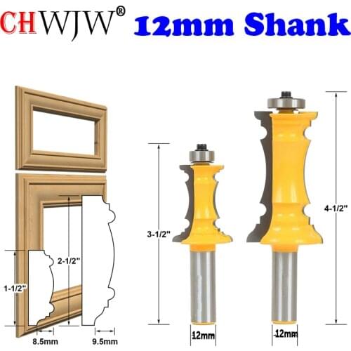 CHWJW 1-2PCS 12mm Shank Miter Frame Molding Router Bit Line knife Door knife Tenon Cutter for Woodworking Tools