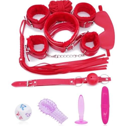 FX 11pcs/Set Handcuffs, Footcuffs, Anal Plug, Vibrator Dildo Adult Game Erotic Toy Women Fetish Bondage Sex Toys