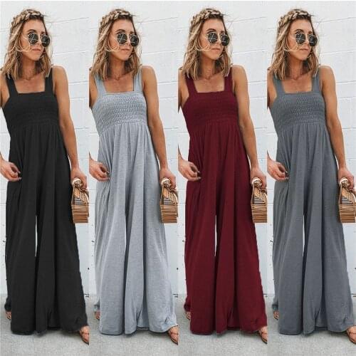 Helisopus Solid Color High Waist Jumpsuit Pleated Thin Shoulder Strap Wide Leg Jumpsuit Casual Vacation Summer Womens Clothing