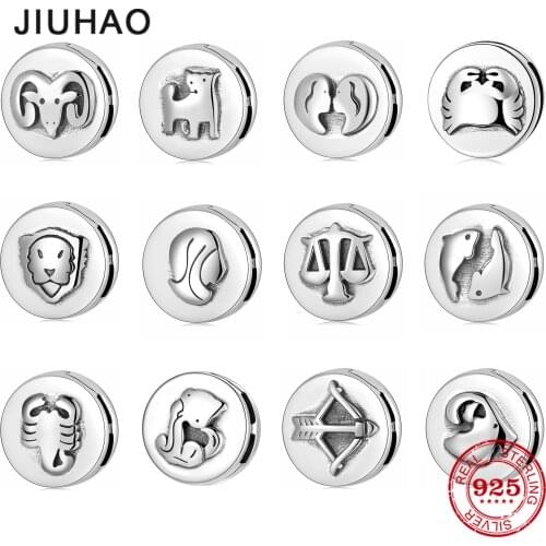 Fine Charms 925 Sterling Silver 12 Constellation Star Zodiac Clips Beads Charms Fit Original Reflections Bracelet Jewelry Making