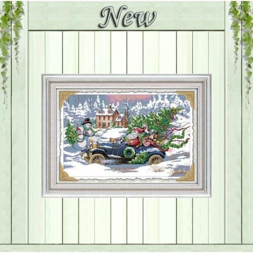 Roadster Santa winter snow painting counted printed on canvas DMC 11CT 14CT kits chinese Cross Stitch embroidery needlework Sets