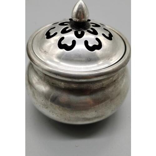 Chinese White Bronze Cupronickel Sculpture Incense Burner Household Censer Hollowed out cover incensory