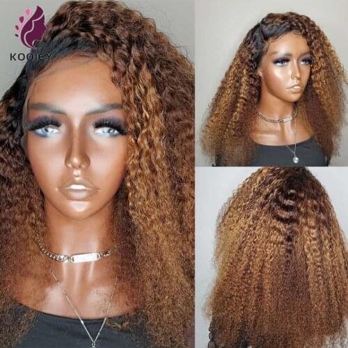 Honey Blonde Lace Front Human Hair Wigs Kinky Curly Ombre Blonde Lace Frontal Wig Pre Plucked Lace Closure Human Hair Wigs Remy