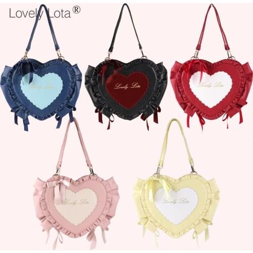 Sweet Candies Harajuku Lolita Heart-shaped PU Commuter Handbag Cosplay Soft Girl Kawaii Bow Ruffles Love Uniform Shoulder Bags