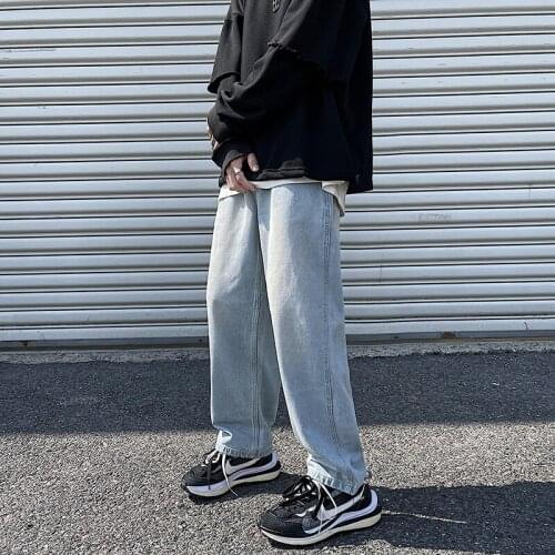 Autumn New Retro Men Straight Jeans Loose Straight Washing Bleaching Casual Classic Simplicity Male Denim Pants Streetwear