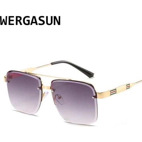 WERGASUN 2020 New Gradient Sunglasses Women Luxury Brand Rimless Square Sun Glasses Lady Retro Oversized Clear Frameless Shades