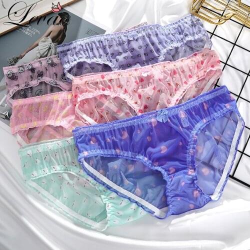 LEVAO Summer New Fresh Japanese Girl Printing Sexy Underwear Female Cute Low-Waist Breathable Mesh Transparent Ladies Panties