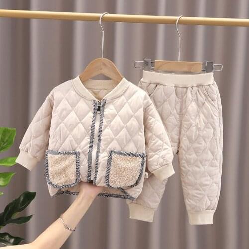 NEW Warm Coat Cute Infant Newborn Baby Girls Solid Cotton-padded Clothes Long Pants 2pc/set Outfit Cotton Baby Boys Tracksuit