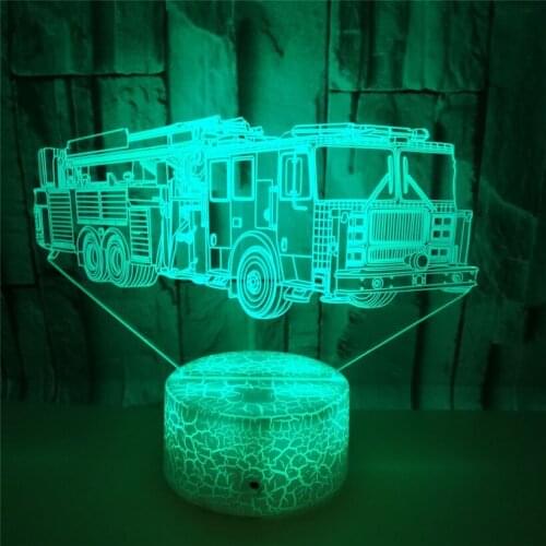 New Fire Engine Modelling 3D Illusion Night Light 7 Color Change LED Acrylic Atmosphere Home Decration Lamp Gift for Kids