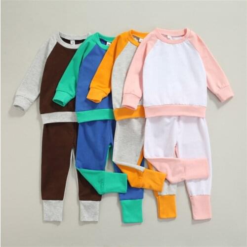 1-5Y Autumn Children Kids Casual Clothes Sets Boys Girls Patchwork Long Sleeve Sweatshirts Tops+Pants Casual Tracksuits Outifts