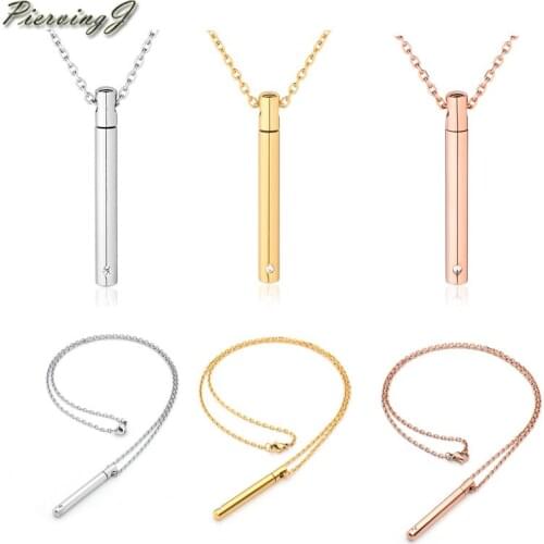 PiercingJ Stainless Steel Cylinder Cremation Urn Pendant Necklace for Ashes Keepsake Memorial Jewelry with Cubic Zirconia