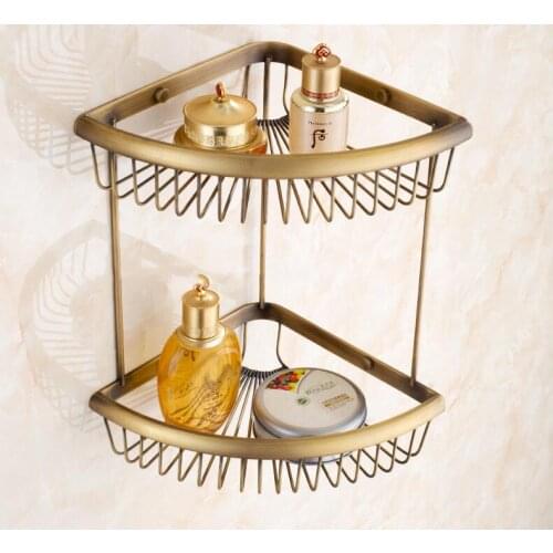 Luxury solid brass gold bathroom shelves shampoo holder corner bath basket Bathroom Accessories bath hardware