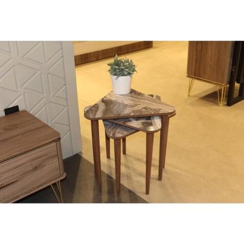 MADE IN TURKEY 3 Pieces Coffee Tables Marble Mini Modern Practical Tea Tables Triangle Living Room Zigon Wood Home Accessories