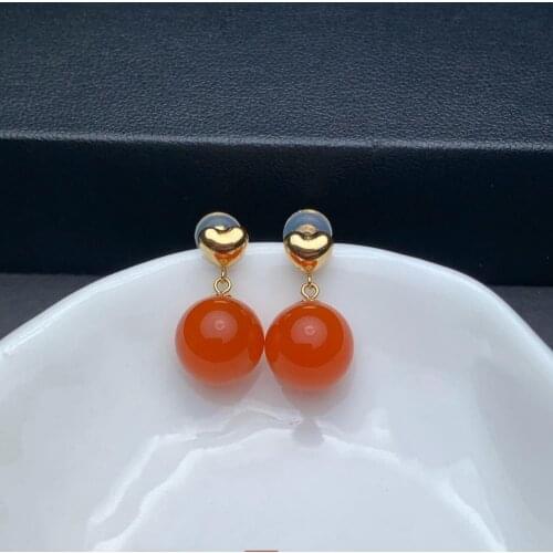 Shilovem 18K ROSE Gold Natural south Red agate stud earrings fine Jewelry cute wedding gift new plant myme9-9.5888nh