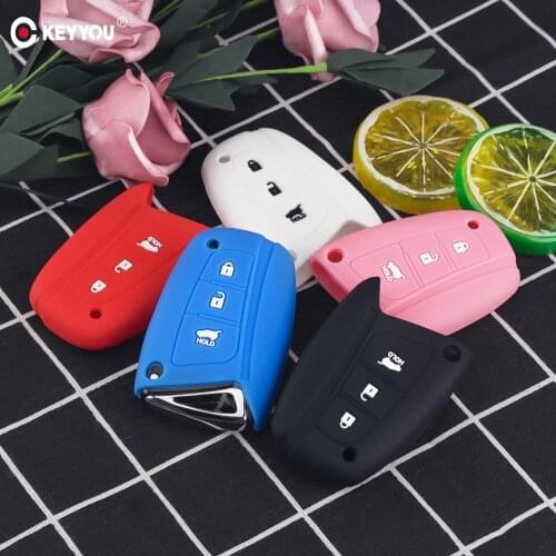 KEYYOU Silicone Remote Key Case Fob Protector For Hyundai Solaris ix35 ix45 Accent Elantra Santa Fe 3 Button Case Key Cover