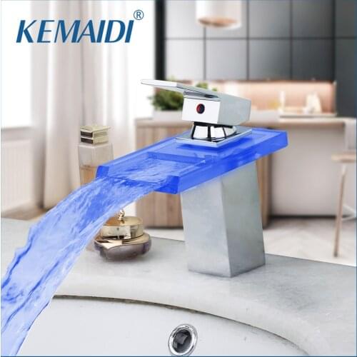 KEMAIDI LED 3 Color Bathroom Basin Sink Waterfall Chrome Mixer Tap Bathroom Faucet Led Faucet torneira Mixer Bathroom Faucets