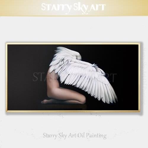 Top Artist Pure Hand-painted Luxury Quality Angel Girl Oil Painting on Canvas Modern Wall Art Angel Oil Painting for Salon Decor