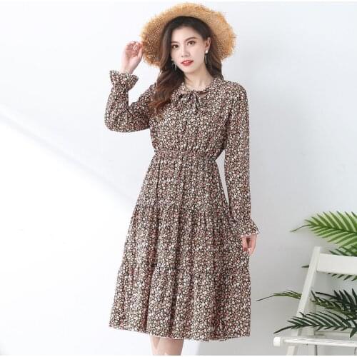 Spring French Chic Long Flower Print Dress Women Sexy Party Dresses Bohemian Flare Sleeve Chiffon Plus Size Dress